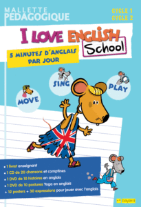 couverture de la mallette pédagogique anglais cycle 1 et cycle 2 : I love english school, 5 minutes d'anglais par jour