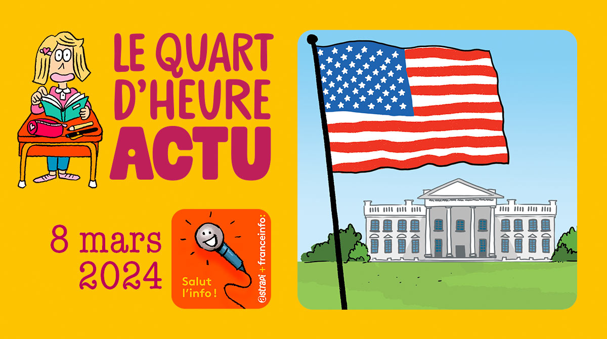 Salut l'info ! Quart d'heure Actu du 8 mars 2024. Super Tuesday. Illustration : El don Guillermo et Zelda Zonk.