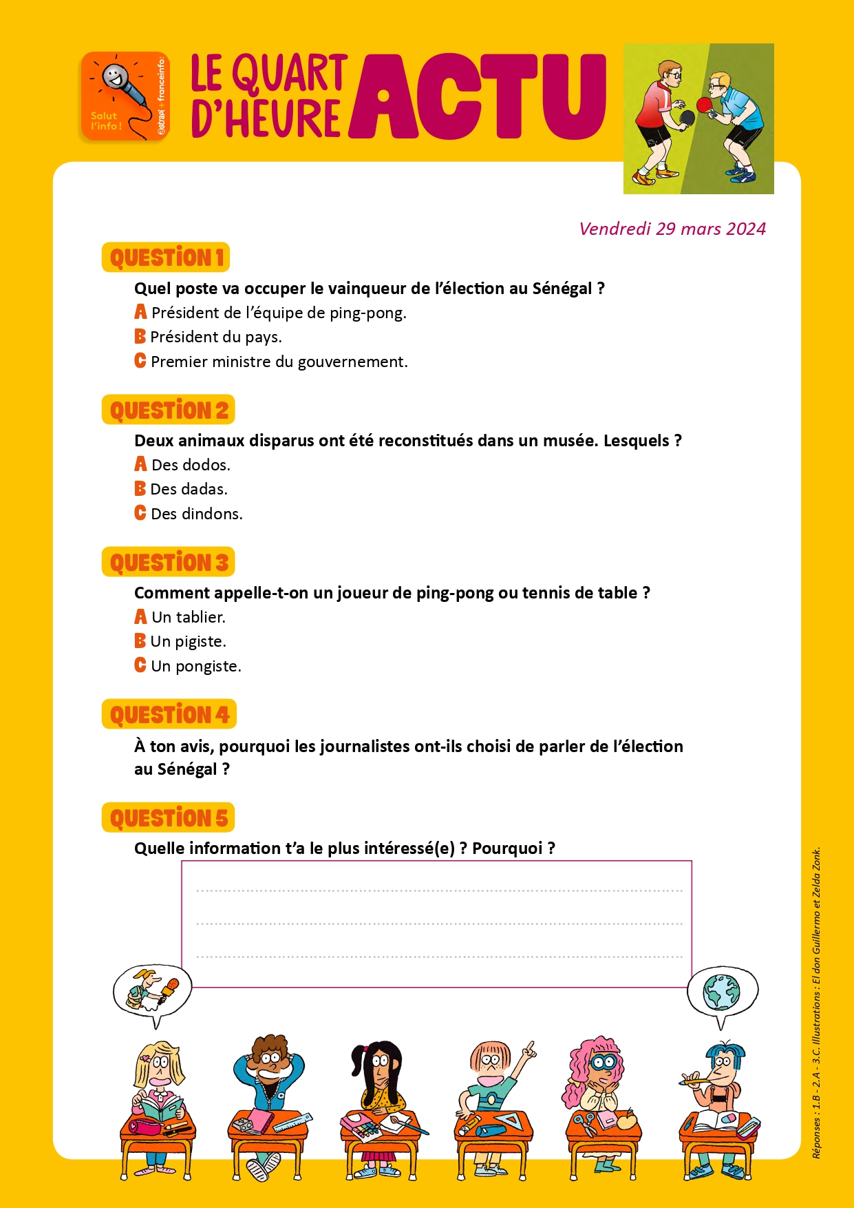 Quiz Quart heure Actu 29 mars.