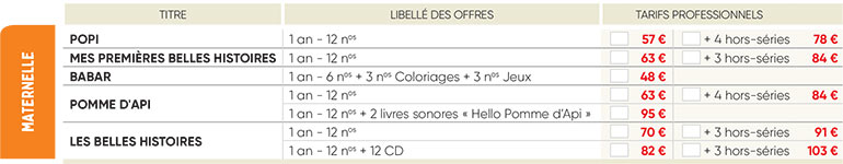 Tarifs Bayard Jeunesse Éducation 2025-26 - Maternelle