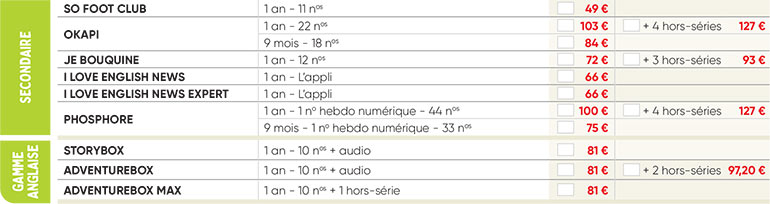 Tarifs Bayard Jeunesse Éducation 2025-26 - Secondaire