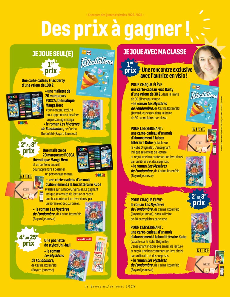 Concours jeunes écrivains 2025-2026. Magazine Je bouquine n°500, octobre 2025.