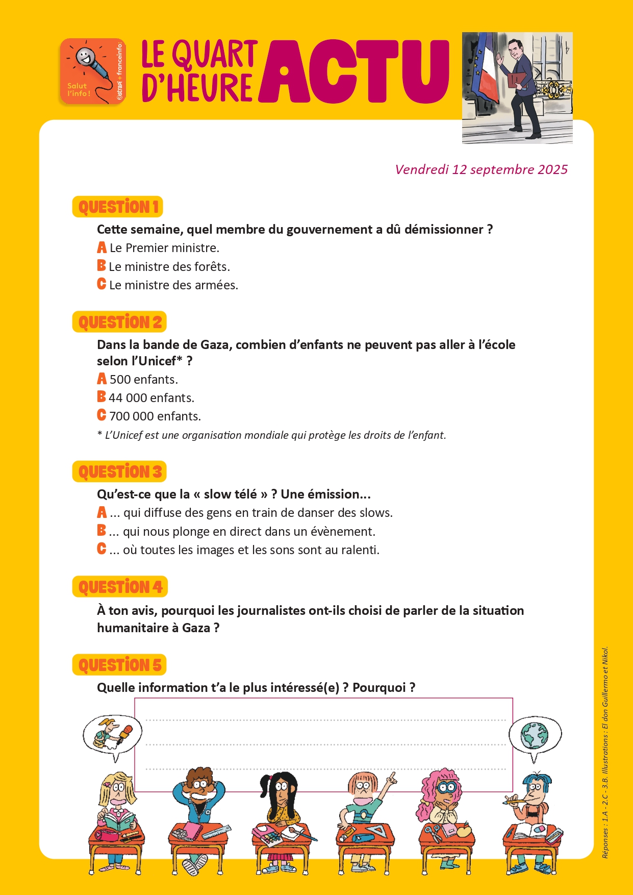 Quiz Quart d'heure Actu du 5 septembre 2025. Coupe du monde de rugby féminin. Illustrations : El don Guillermo et Nikol.