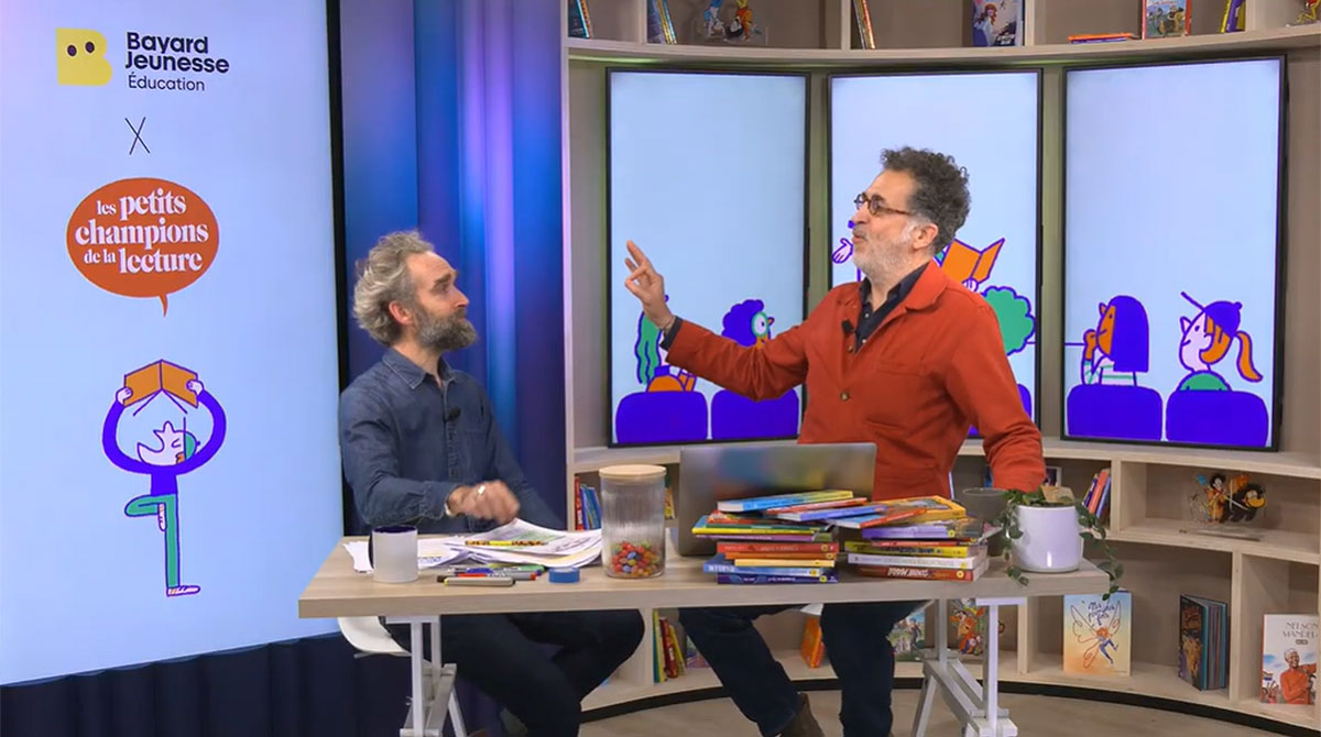 Webinaire Lecture à haute voix du 27 novembre 2025. Rémi Chaurand, journaliste d’Astrapi, et le comédien Florian Westerhoff.