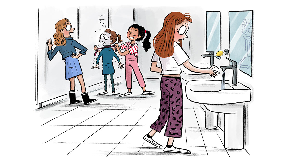 Jeux dangereux : des outils pour en parler à vos élèves. Illustration : Isabelle Maroger. Okapi n° 1229.