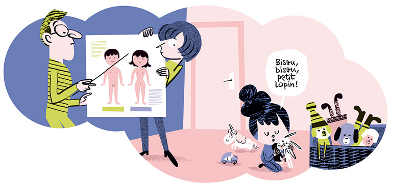 “Comment fait-on les bébés et autres questions gênantes”, Pomme d'Api n°637, mars 2019. Texte : Anne Bideault. Illustrations : Jean-Louis Cornalba. “Comment fait-on les bébés et autres questions gênantes”, Pomme d'Api n°637, mars 2019. Texte : Anne Bideault. Illustrations : Jean-Louis Cornalba.