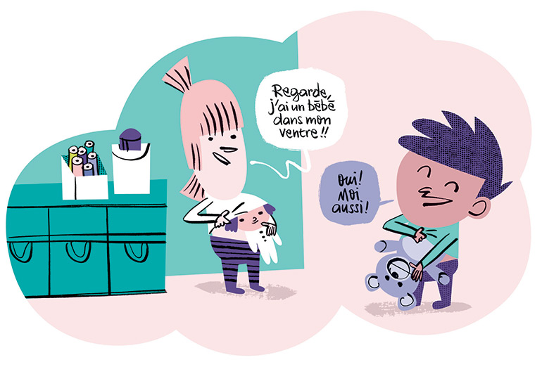 “Comment fait-on les bébés et autres questions gênantes”, Pomme d'Api n°637, mars 2019. Texte : Anne Bideault. Illustrations : Jean-Louis Cornalba. “Comment fait-on les bébés et autres questions gênantes”, Pomme d'Api n°637, mars 2019. Texte : Anne Bideault. Illustrations : Jean-Louis Cornalba.