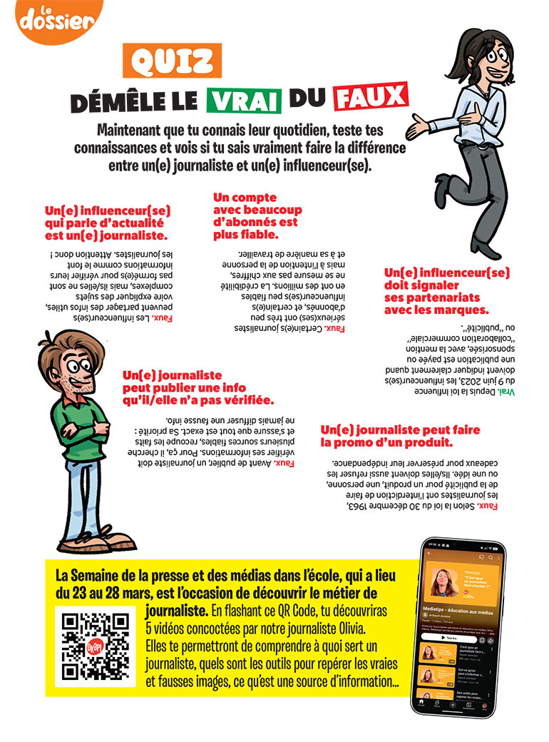 Quiz Journaliste vs influenceur : qu’est-ce qui les différencie ? Okapi n°1240, 15 mars 2026.