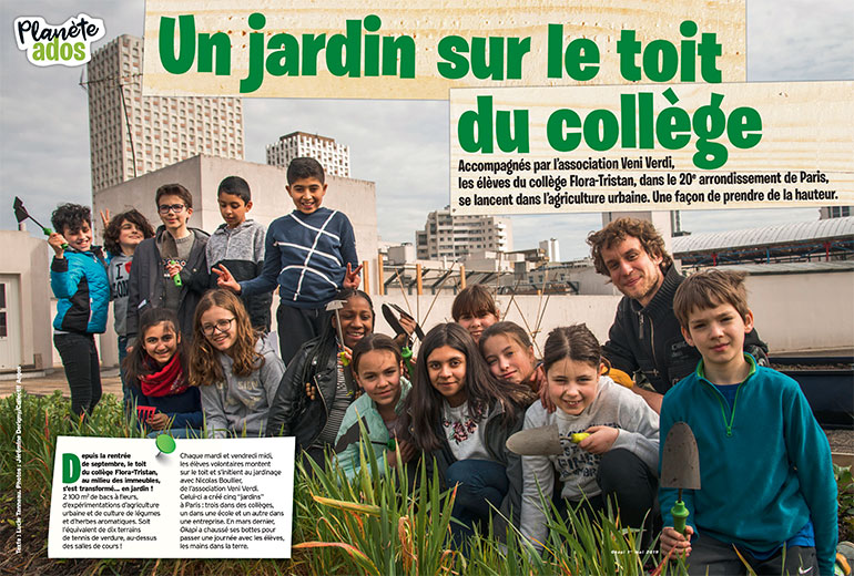 “Un jardin sur le toit du collège”, extrait du magazine Okapi n°1089.