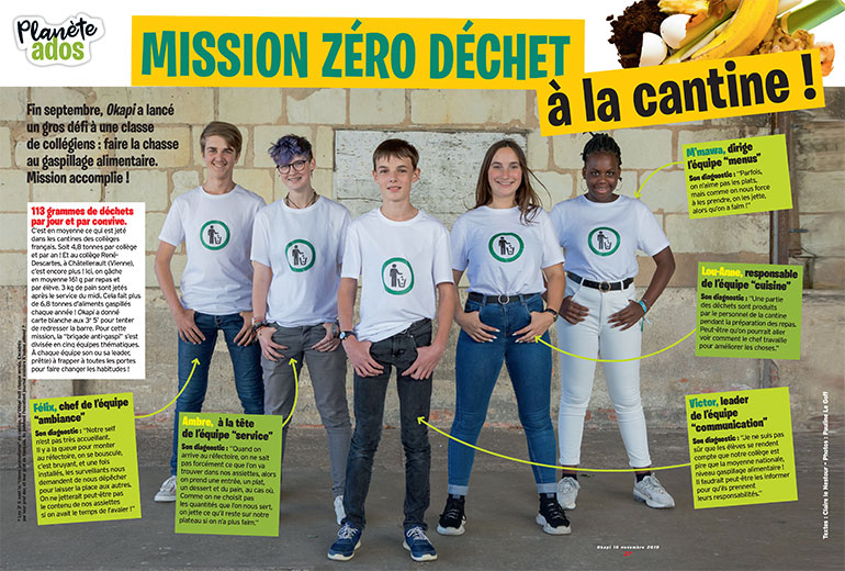 “Mission zéro déchet à la cantine”, extrait du magazine Okapi n°1100.