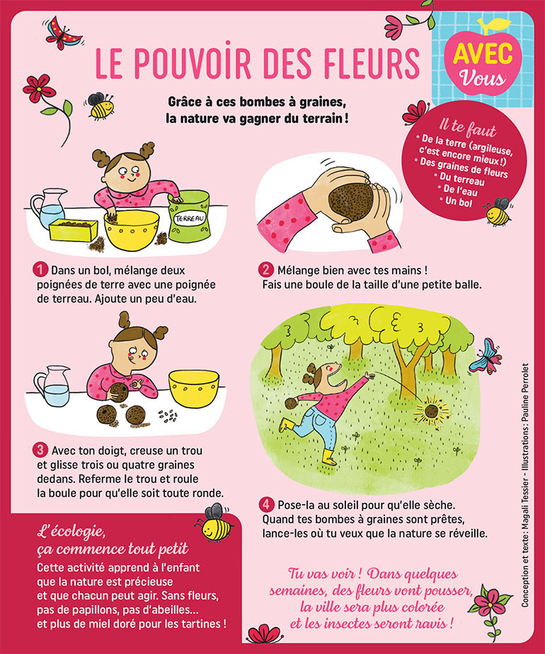 Bricolage : La bombe à graines. Extrait du magazine Pomme d'Api n°723.