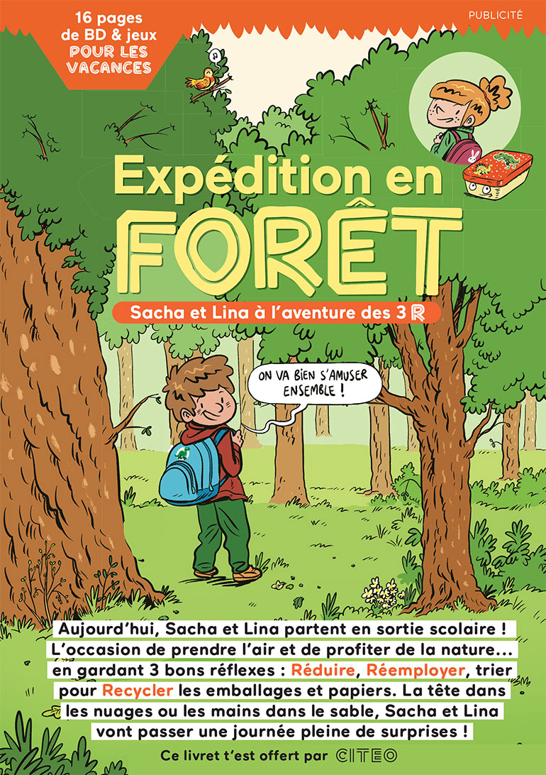 Livret Citeo : des activités pour sensibiliser vos élèves au développement durable. Illustration : Yannick Robert.