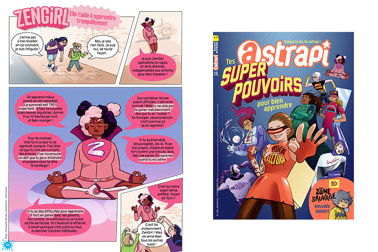 Les 8 super pouvoirs de élèves, Astrapi n°1085, 1er septembre 2026. Illustrations : Julie Ducos.