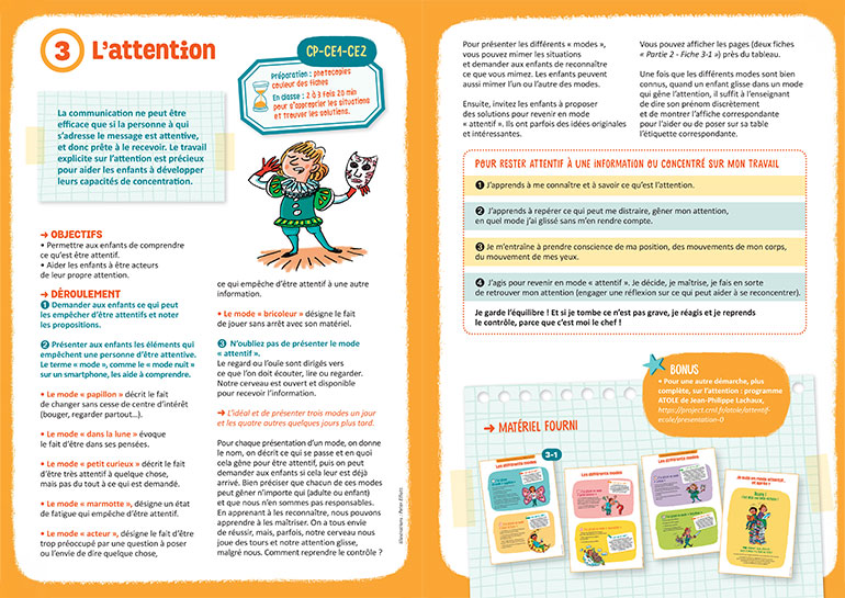 Séquence pédagogique sur l'attention, issue de la mallette “30 outils pour bien vivre ensemble à l’école”.