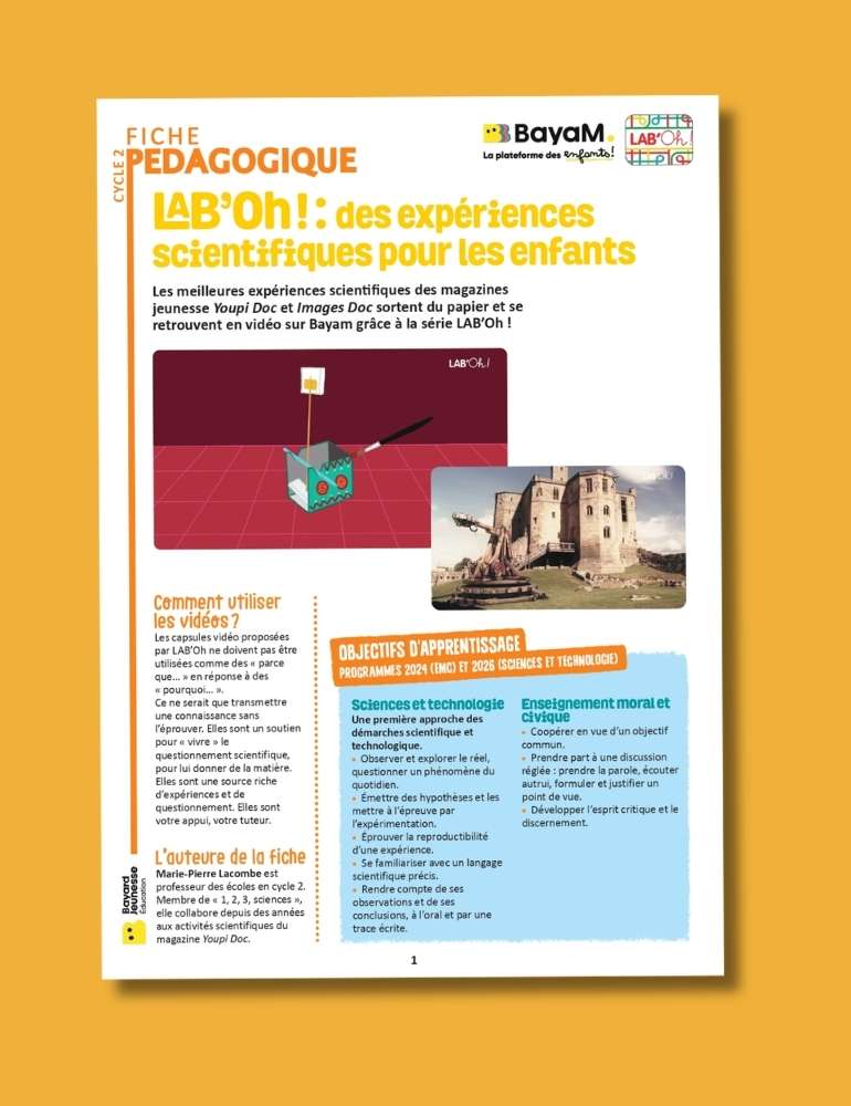Fiche pédagogique LAB’Oh! : des expériences scientifiques pour les enfants.